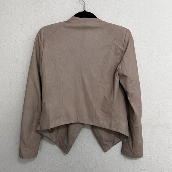 My Tribe Women's Long Sleeve Leather Biker Jacket Open Front Cropped Beige M - Picture 7 of 11